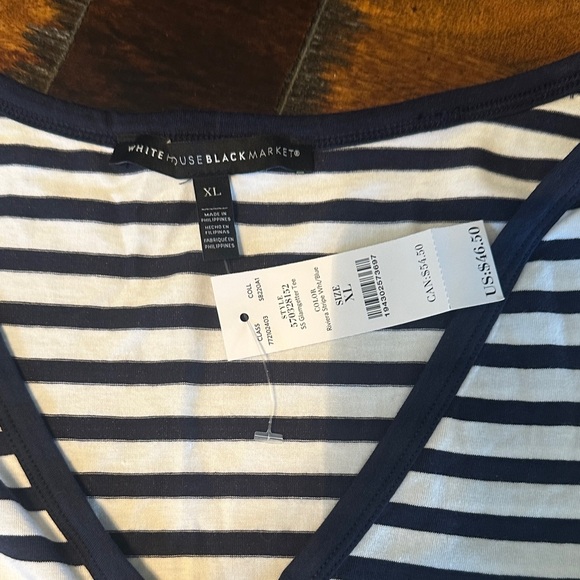 White House Black Market NWTs flutter sleeve striped tee shirt. Size XL - Picture 2 of 6